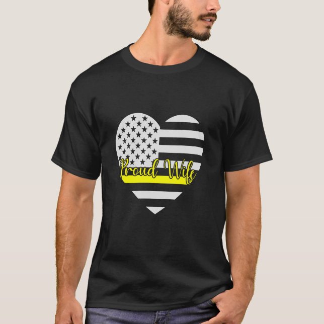 Proud 911 Dispatcher Wife American Distressed Flag T-Shirt (Front)