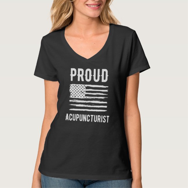 Proud Acupuncturist Profession American Flag Premi T-Shirt (Front)