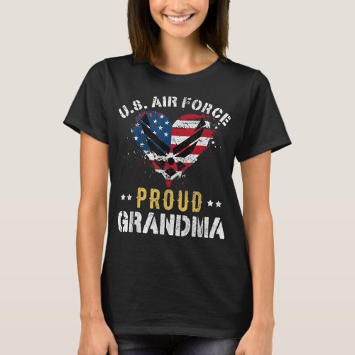 Proud Air Force Grandma  American Flag Heart Veter T_Shirt