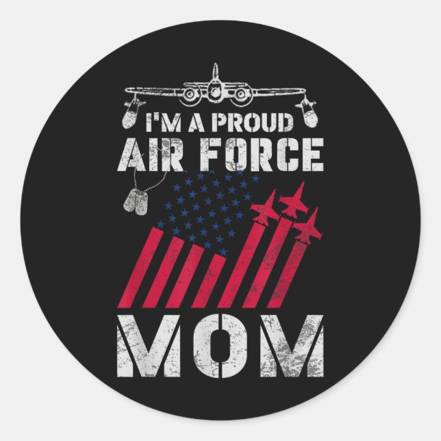Proud Air Force Mom Military Us Air Force Family M Classic Round Sticker (Front)
