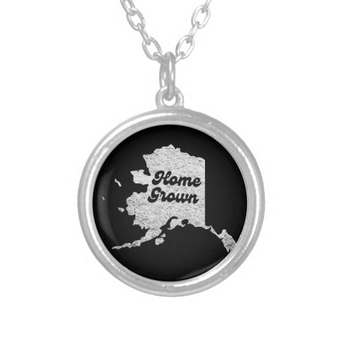 proud Alask State home grown Map Outline Rocky Map Silver Plated Necklace