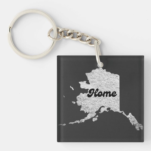 proud Alask State Home Map Outline Rocky Map AK  Keychain (Front)