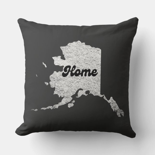 proud Alask State Home Map Outline Rocky Map AK  Throw Pillow (Front)