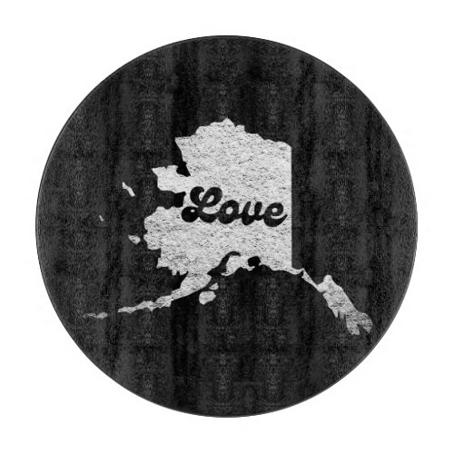 proud Alask State love Map Outline Rocky Map AK Cutting Board