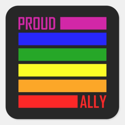 PROUD ALLY FLAG LGBT Pride Month LGBTQ Rainbow Square Sticker