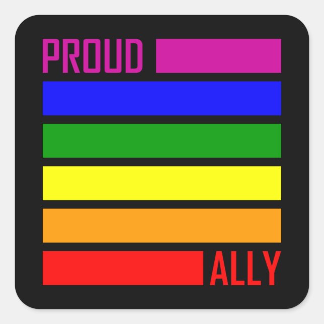 PROUD ALLY FLAG LGBT Pride Month LGBTQ Rainbow Square Sticker (Front)