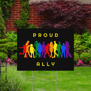 Proud Ally Gay Pride Mixed Gender Silhouettes Yard Sign