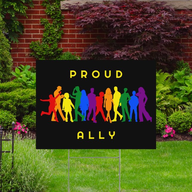 Proud Ally Gay Pride Mixed Gender Silhouettes Yard Sign (Creator Uploaded)