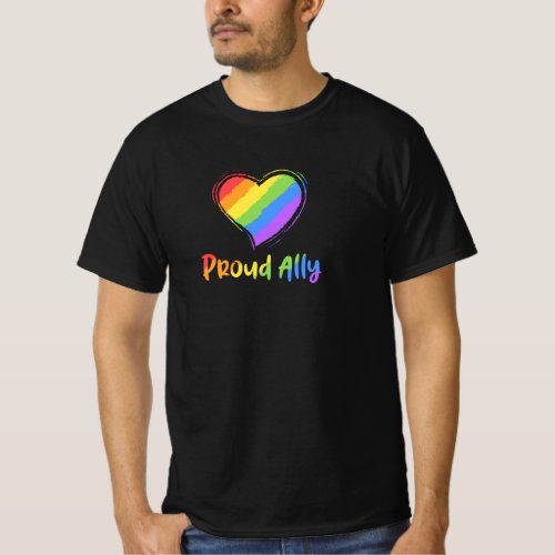 Proud Ally LGBT Rainbow Heart Gay Pride Month T_Shirt