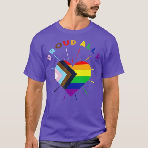Proud Ally LGBTQ Progress Pride Flag Rainbow T_Shirt