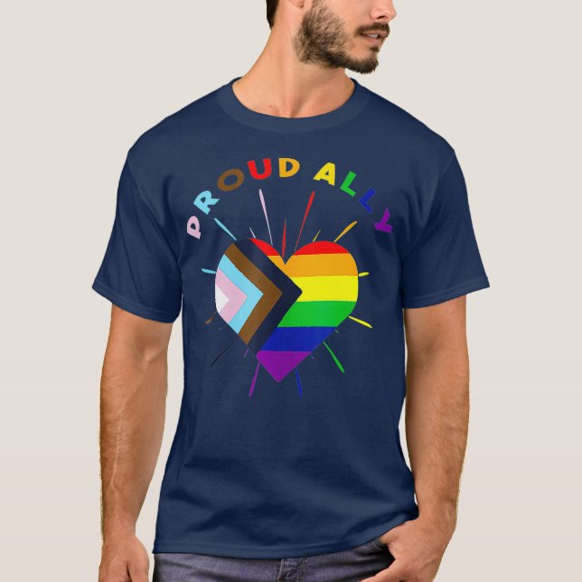 Proud Ally LGBTQ Progress Pride Flag Rainbow T-Shirt (Front)
