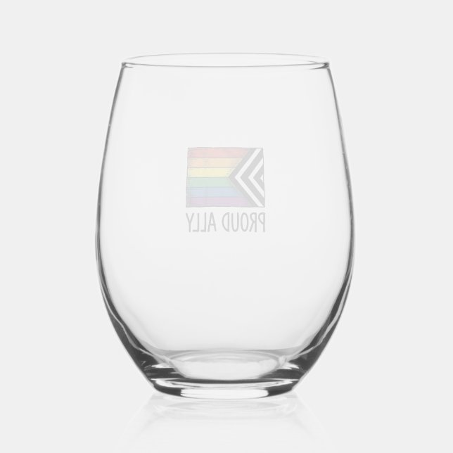 Proud Ally Pride Flag Vector T-Shirt Design_1 Stemless Wine Glass (Front)