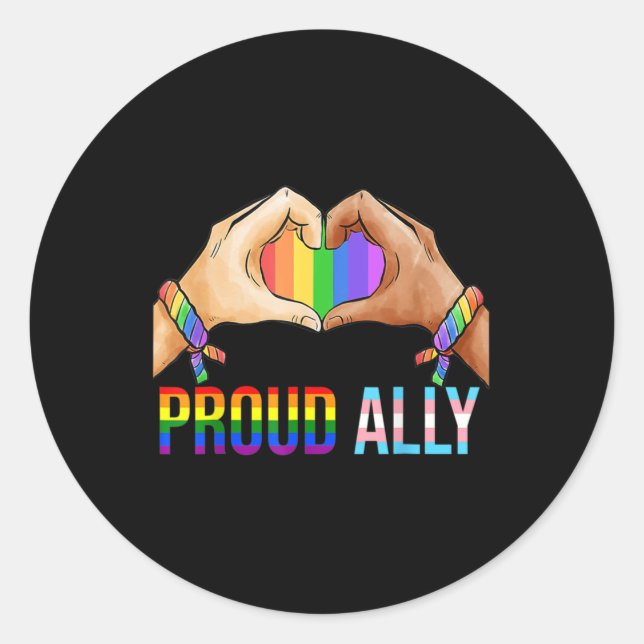 Proud Ally Pride LGBT Transgender Flag Heart Gay L Classic Round Sticker (Front)