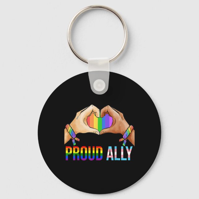 Proud Ally Pride LGBT Transgender Flag Heart Gay L Keychain (Front)