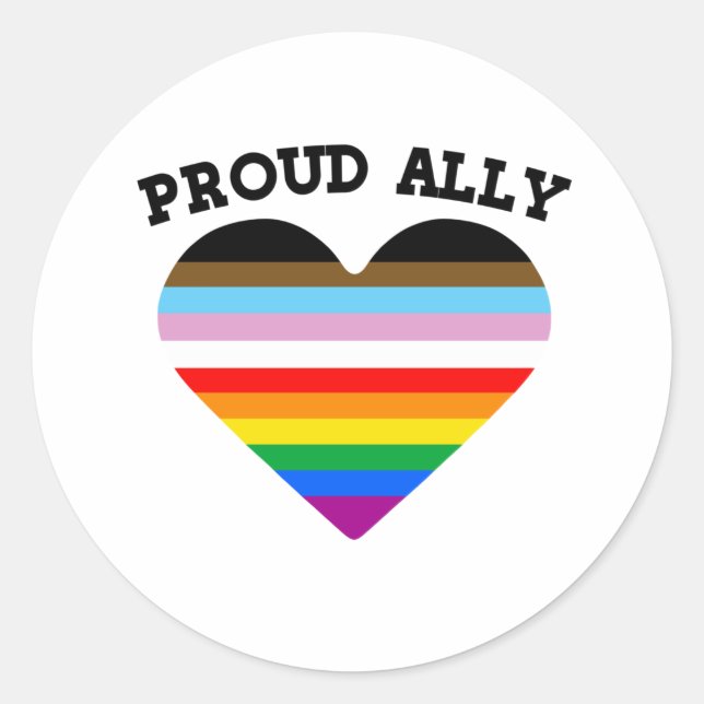 Proud Ally Progress Pride Classic Round Sticker (Front)