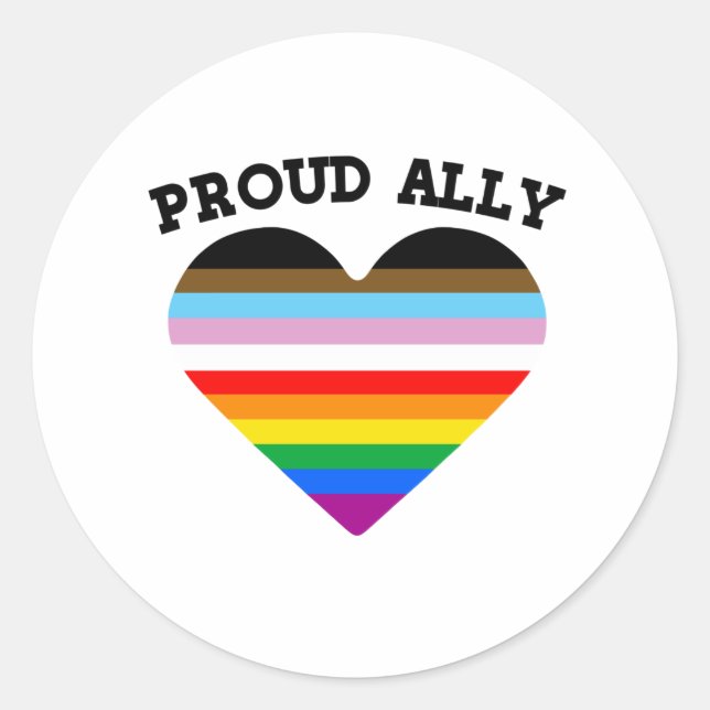 Proud Ally Progress Pride Classic Round Sticker (Front)