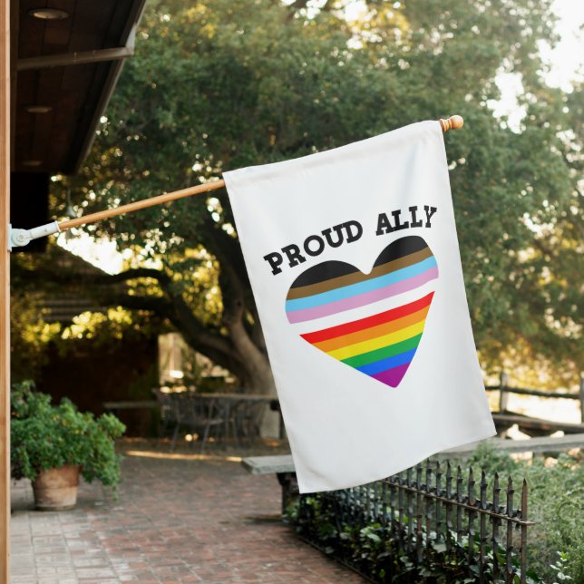 Proud Ally Progress Pride House Flag (In SItu)