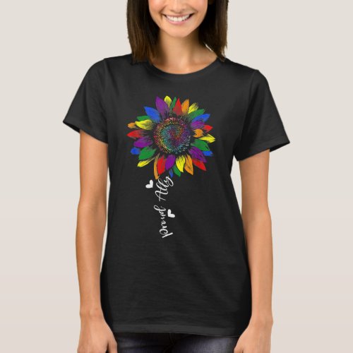 Proud Ally Rainbow Sunflower LGBT Gay Lesbian Prid T_Shirt