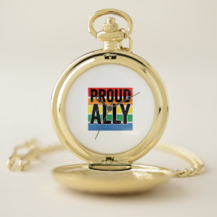 Proud Ally Vintage Pride Support Shirt Design_1 Pocket Watch