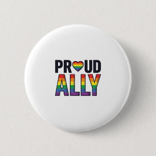 Proud Ally Vintage Rainbow Heart T-Shirt Design_1 Button