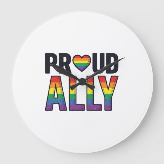 Proud Ally Vintage Rainbow Heart T-Shirt Design_1 Large Clock
