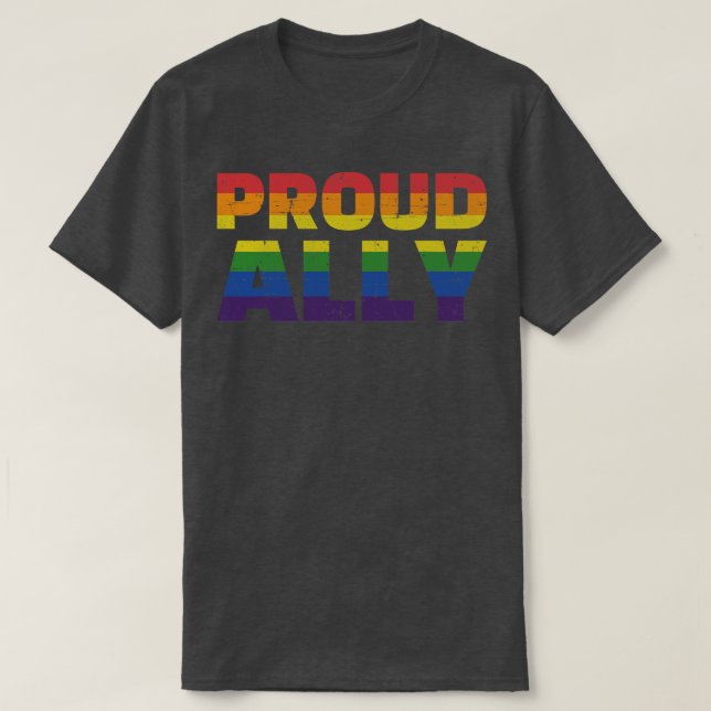 Proud ally with rainbow  for LGBT pride month T-Shirt (Design Front)