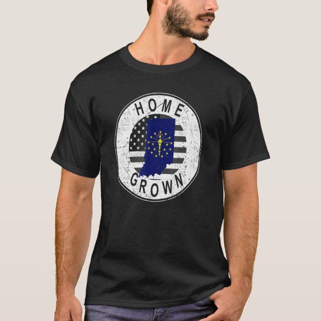 Proud America State Flag US Home Grown Indiana T-Shirt (Front)