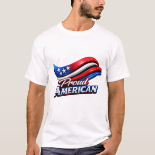 Proud American 3D Patriotic Flag Wave Design   Red T-Shirt