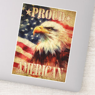 Proud American. Bald Eagle and United States Flag  Sticker