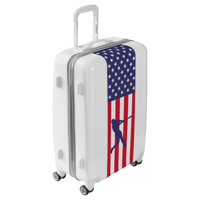 Proud American Baseball Batter Silhouette US Flag Luggage (Rotated Left)