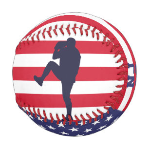 Proud American Baseball Pitcher Silhouette US Flag