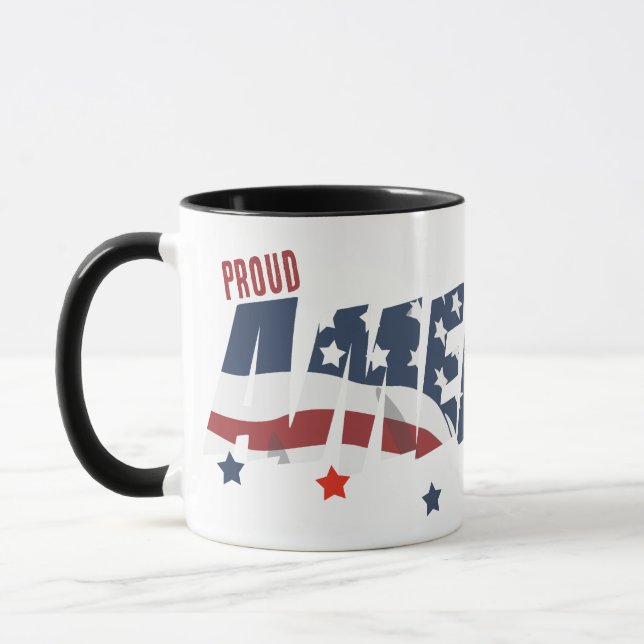 Proud American Distressed Font and American Flag Mug (Left)