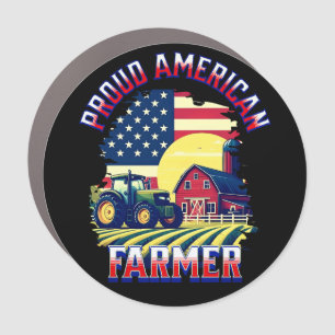 Proud American Farmer Black Car Magnet