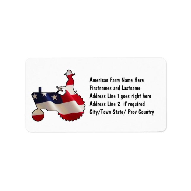 Proud American Farmer  USA Flag Tractor Label (Front)