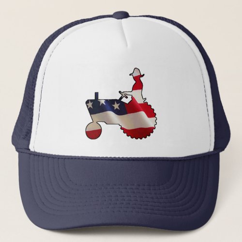 Proud American Farmer  USA Flag Tractor Trucker Hat