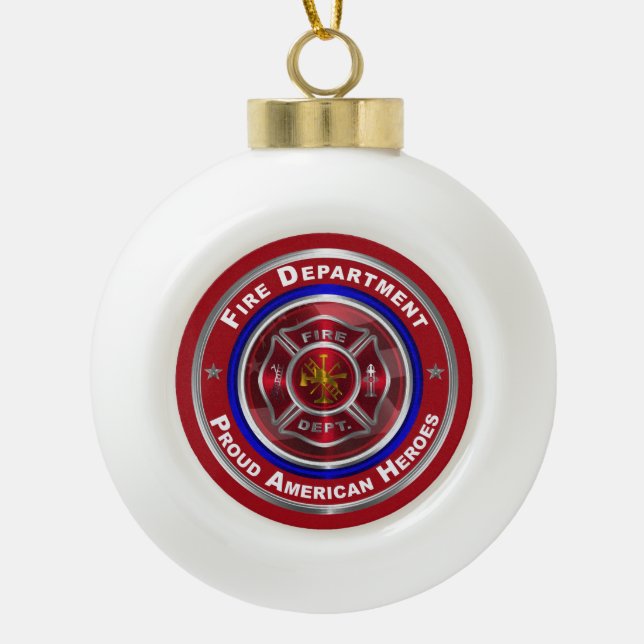 Proud American Firefighter Ceramic Ball Christmas Ornament (Front)