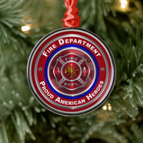 Proud American Firefighter Christmas Metal Ornament
