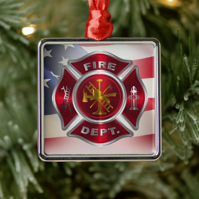 Proud American Firefighter Christmas Metal Ornament (Tree)