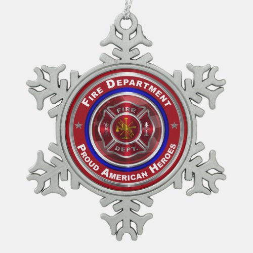 Proud American Firefighter Snowflake Pewter Christmas Ornament