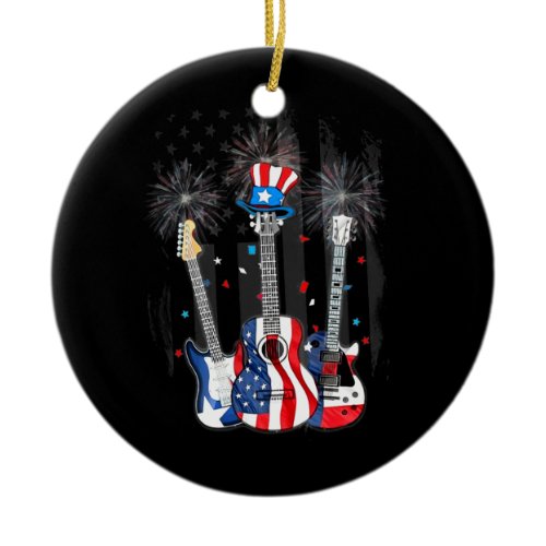 Proud American Flag Guitar Firework Patriotic 4th Ceramic Ornament