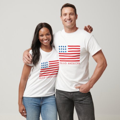 Proud American  Hand Drawn American Flag T_Shirt