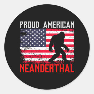 Proud American Neanderthal USA Flag & Bigfoot Classic Round Sticker