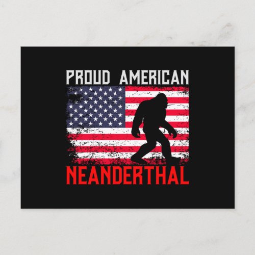 Proud American Neanderthal  USA Flag  Bigfoot Postcard