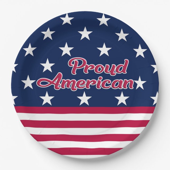Proud American patriotic star & stripes usa Paper Plates (Front)