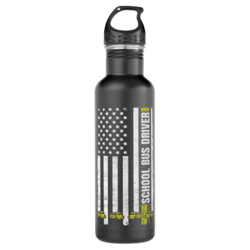 Proud American School Bus Driver Vintage USA Flag  Stainless Steel Water Bottle