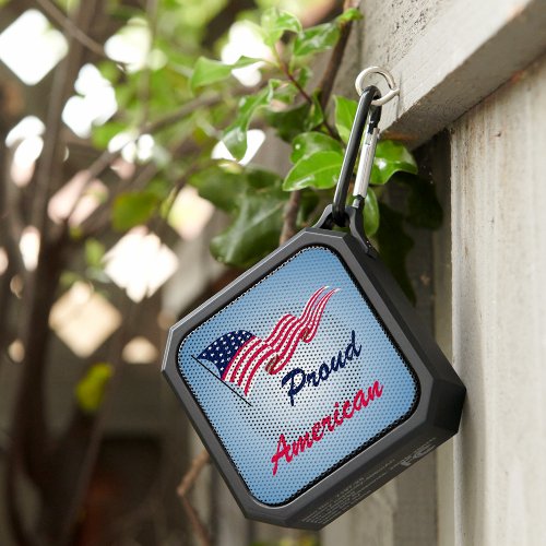 Proud American text with flag  Bluetooth Speaker