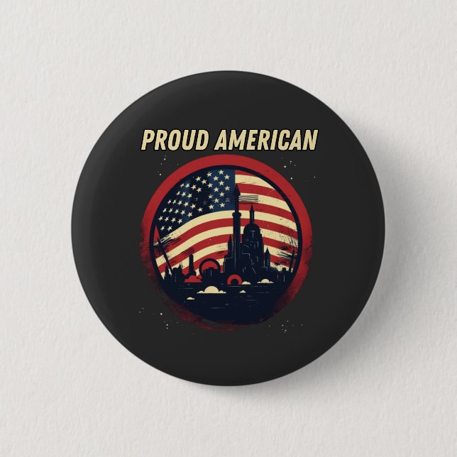Proud American, USA flag Button (Front)