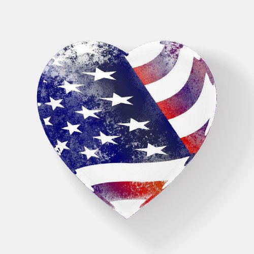 Proud American USA Flag Heart Shaped Paperweight