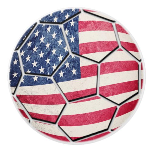 Proud American USA Flag Soccer Ball Ceramic Knob