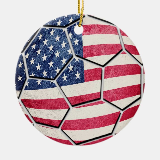 Proud American USA Flag Soccer Ball Ceramic Ornament (Front)